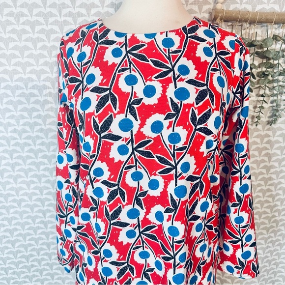 Compañia Fantastica Shift Dress 60’s Vibe Red Floral Long Sleeve Short Small - Picture 2 of 10